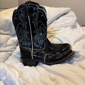 Ariat Black Leather Boots with Green Embroidery